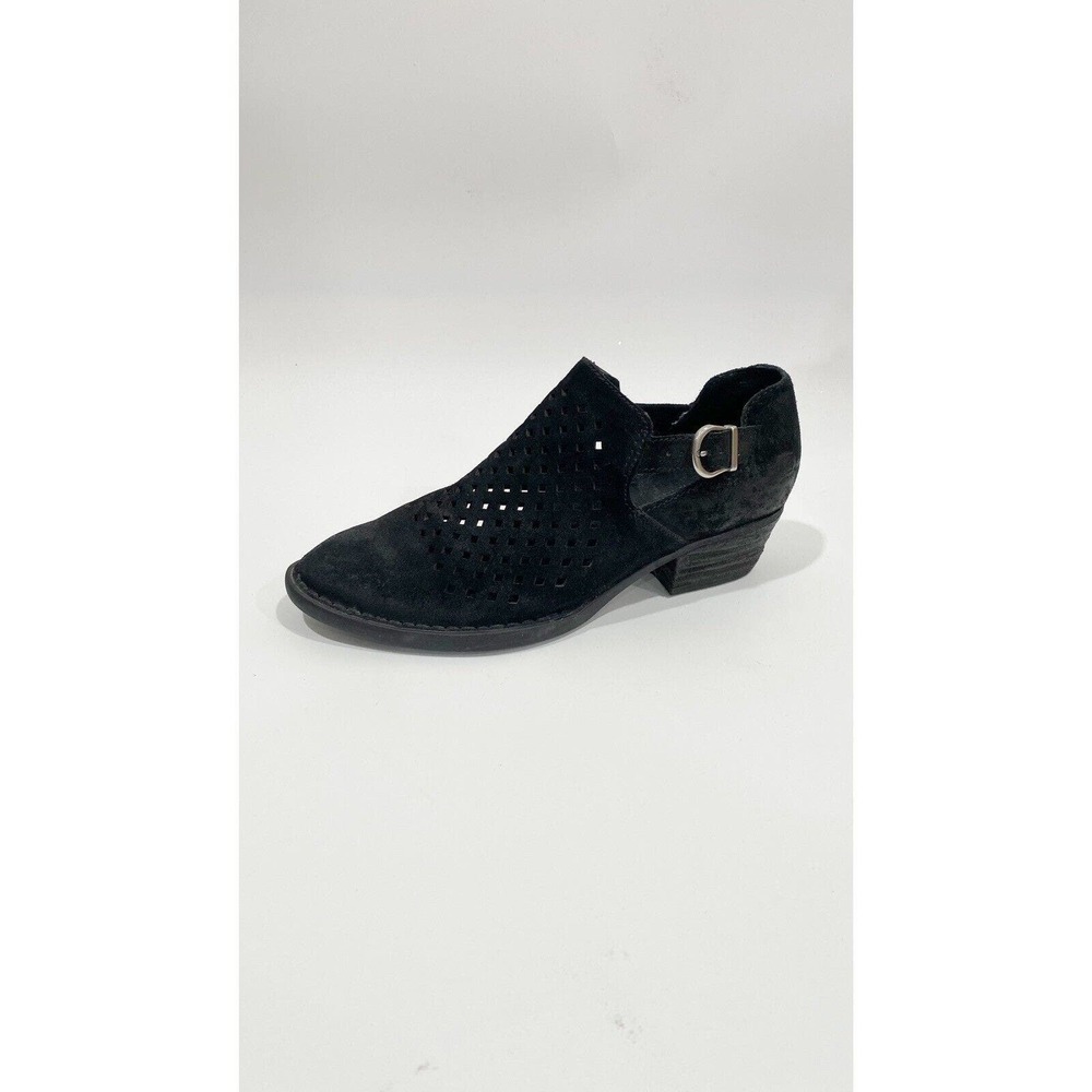 Born Nanna Perforated Leather Bootie 6 Zip Up Ankle Black Distressed Boot Buckle